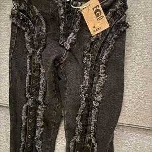 EGO by Matte - Black Distressed Lace-Up Jeans